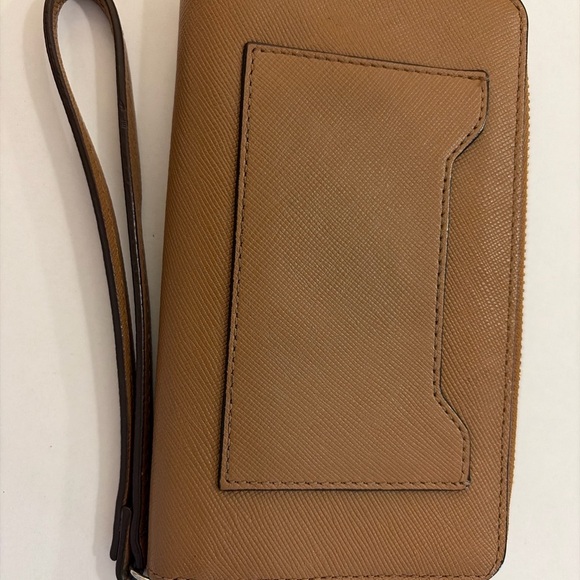 Coach Saddle Saffiano Leather Zip Wristlet Wallet Brown - Picture 2 of 4